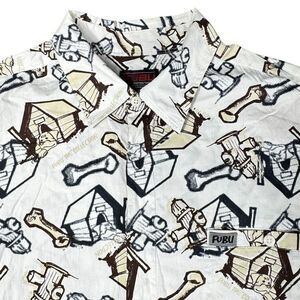 Vintage FUBU Sz XXL Shirt Men Dog House Fire Hydrant Bone All Over Print AOP